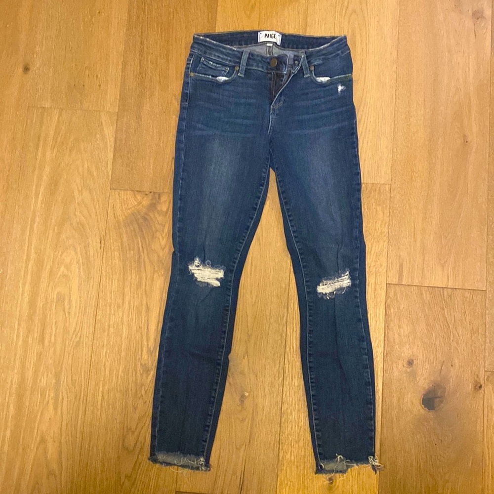 Paige denim distressed skinny jeans